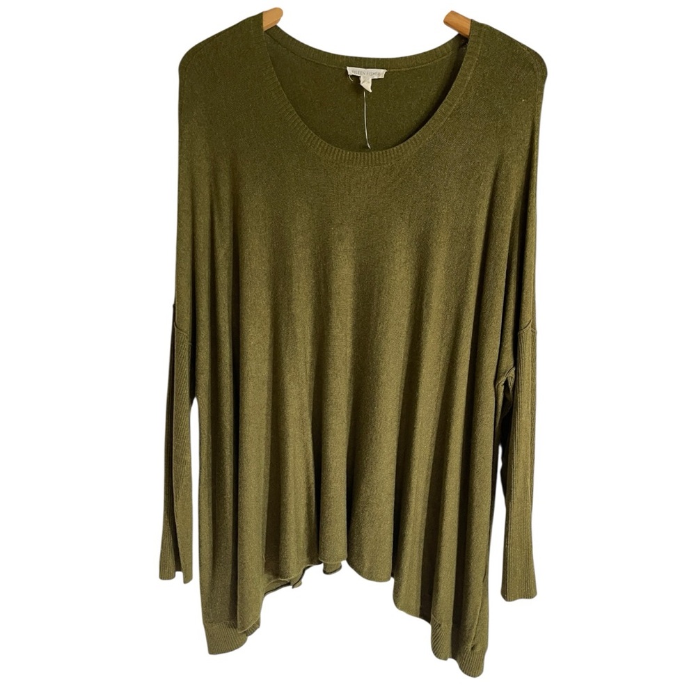 Eileen Fisher Olive Green Oversized Tunic Top | Size L Lagenlook Italian Yarn